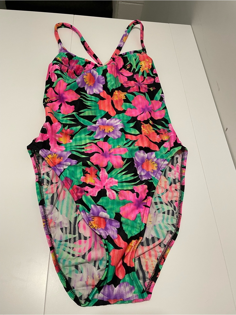 Sassafras Brand Vintage 90’s BRIGHT Floral High Cut One Piece Swimsuit 80's
